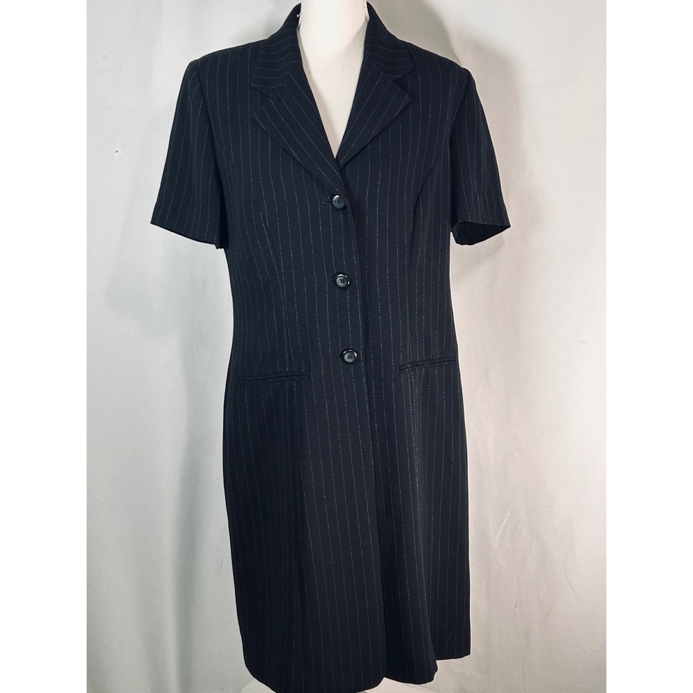 Dani Max Womens Black Pinstripe Short Sleeve Blazer Dress Size 12M Vintage Style